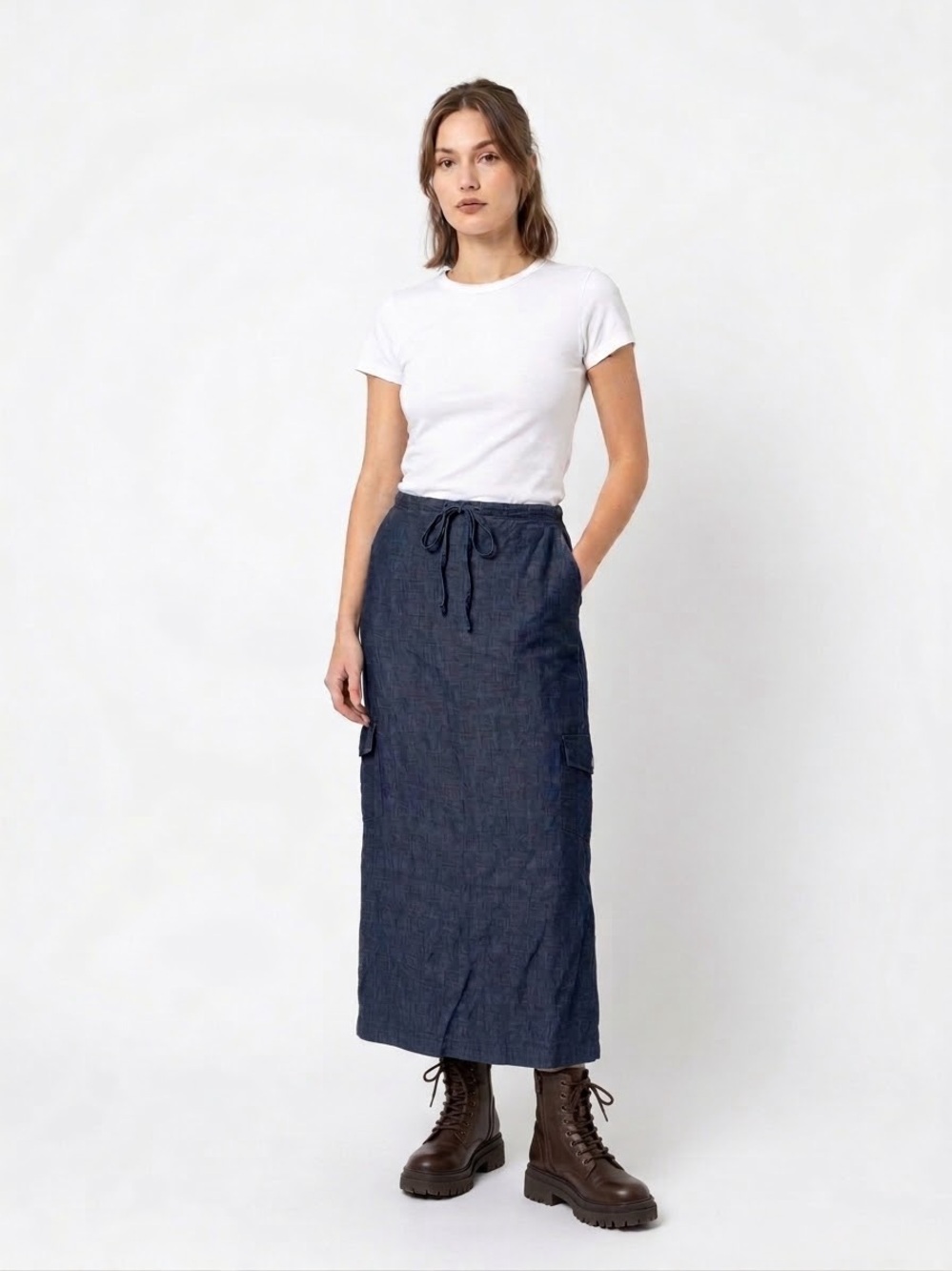 Vintage Express Blue Linen Cargo Maxi Skirt - Size 1/2